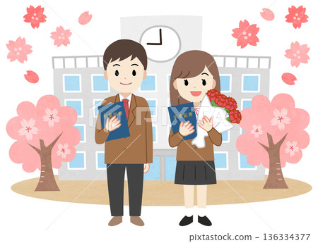 學生們手持畢業證書參加畢業典禮的插圖 學生們手持畢業證書參加畢業典禮的插圖 136334377