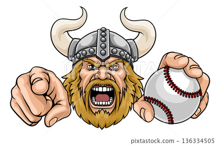 Viking Baseball Ball Sports Team Mascot Man Viking Baseball Ball Sports Team Mascot Man 136334505