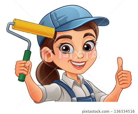Woman Female Painter Decorator Cartoon Mascot 136334516