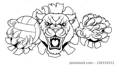 Panther Leopard Cougar Wildcat Volleyball Mascot 136334522