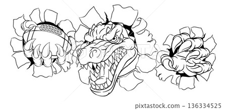 Crocodile Dinosaur Alligator Football Sport Mascot Crocodile Dinosaur Alligator Football Sport Mascot 136334525