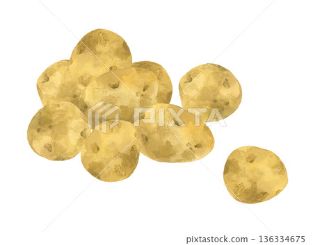 A mountain of potatoes - hand-drawn watercolor illustration of vegetables 136334675