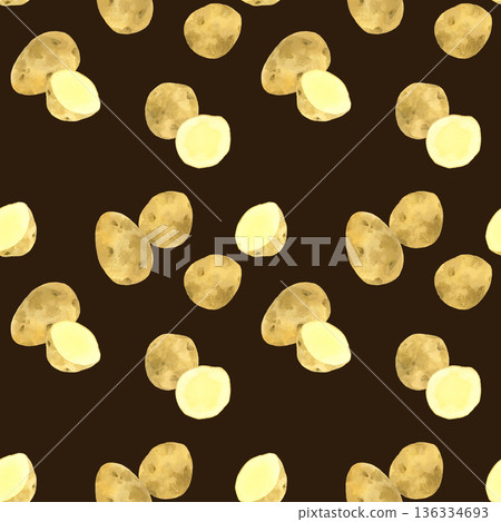 Potato seamless pattern. Hand-drawn watercolor vegetable illustration background material. Potato seamless pattern. Hand-drawn watercolor vegetable illustration background material. 136334693