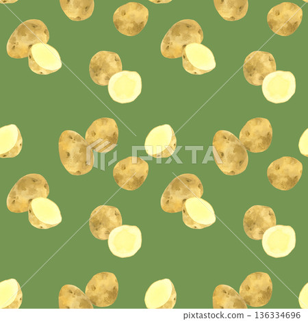 Potato seamless pattern. Hand-drawn watercolor vegetable illustration background material. 136334696