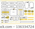 Speech bubble, frame, and decorative decoration set (bold line, yellow) 136334724