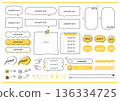Speech bubble, frame, and decorative decoration set (thin line, yellow) 136334725