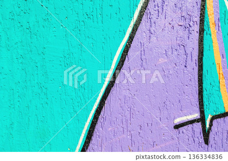 Abstract Urban Graffiti Wall Art in Turquoise, Lavender, Black with Accent Orange for 90s, Y2K Street Style 136334836