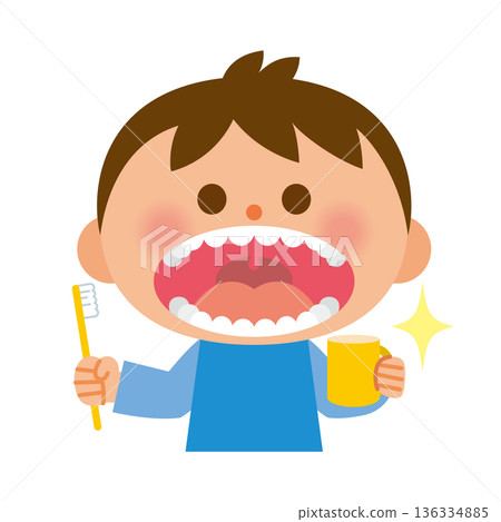 A child with beautiful teeth who is good at brushing his teeth 136334885