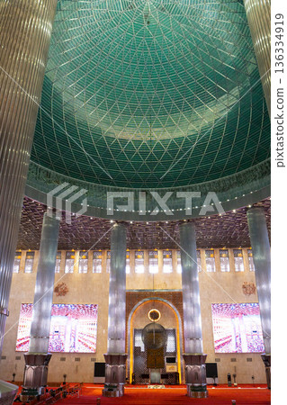 Interior of the Istiqlal Grand Mosque in Jakarta, Indonesia 136334919