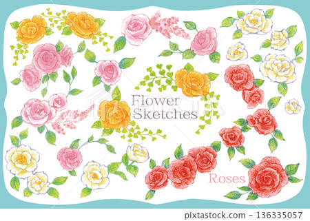 Rose illustration material set. Vector illustration. Rose illustration material set. Vector illustration. 136335057