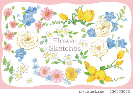 精美花卉插畫集。向量圖。 精美花卉插畫集。向量圖。 136335060