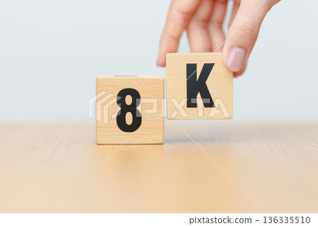 wooden block of 8K, display resolution, Ultra High Definition, UHD, pixels, Technology, network, TV streaming, Social media and digital concepts wooden block of 8K, display resolution, Ultra High Definition, UHD, pixels, Technology, network, TV streaming, Social media and digital concepts 136335510