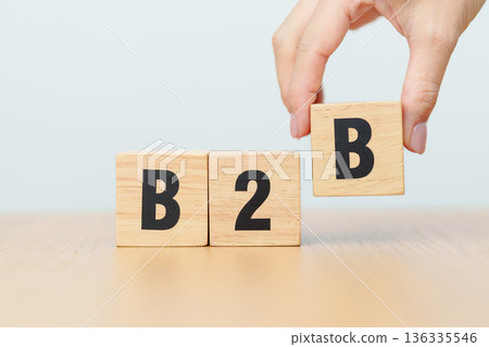 hand change wooden block of  B2B. Business to Business , ECommerce, Marketplace, marketing, Logistics and technology concept 136335546