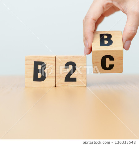 hand change wooden block from B2C to B2B. Business to Business and Business to Customer, ECommerce, Marketplace, marketing, Logistics and technology concept 136335548