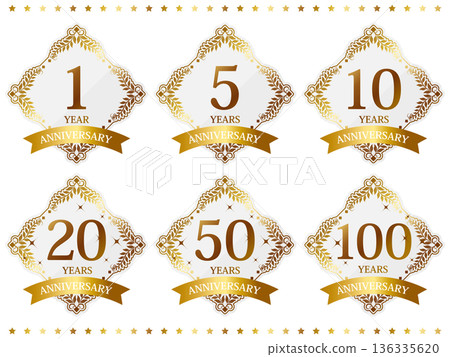 白色和金色豪華週年紀念徽章套裝（6枚裝） 136335620