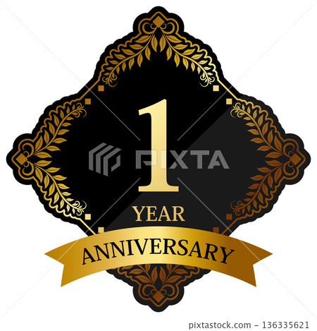 Luxurious 1st anniversary emblem in black and gold Luxurious 1st anniversary emblem in black and gold 136335621