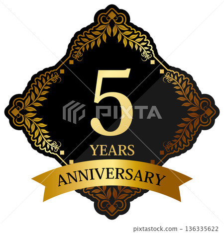 Luxurious 5th anniversary emblem in black and gold Luxurious 5th anniversary emblem in black and gold 136335622