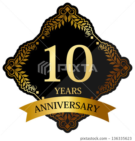 Luxurious 10th anniversary emblem in black and gold Luxurious 10th anniversary emblem in black and gold 136335623