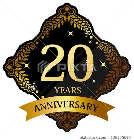 Luxurious 20th anniversary emblem in black and gold 136335624