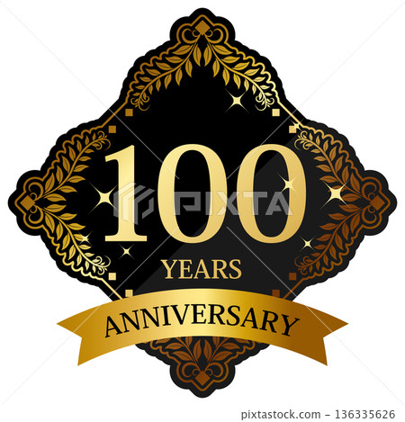 Luxurious 100th anniversary emblem in black and gold Luxurious 100th anniversary emblem in black and gold 136335626