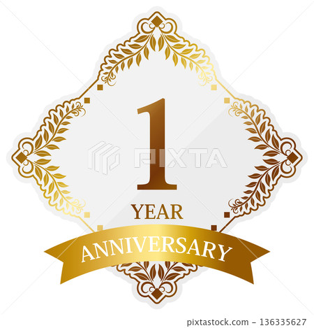 Luxurious 1st anniversary emblem in white and gold Luxurious 1st anniversary emblem in white and gold 136335627
