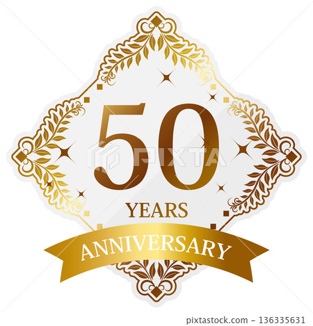 Luxurious 50th anniversary emblem in white and gold 136335631