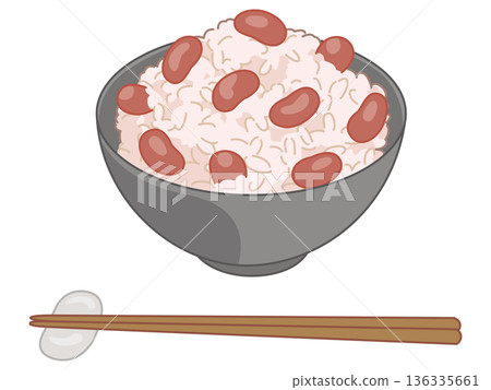 Illustration of red kidney bean rice (with chopsticks and chopstick rest added) 136335661
