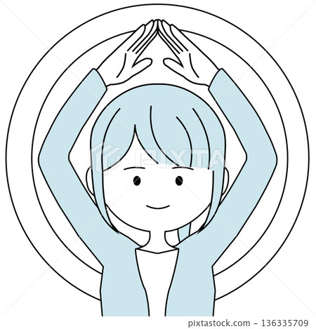 A simple illustration of a female office worker making a circle with both hands 136335709