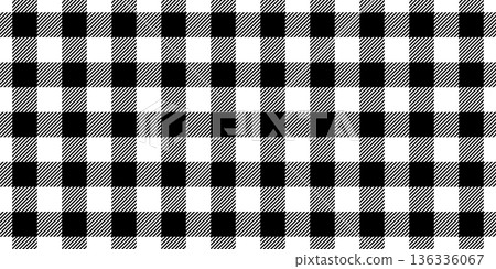 Black gingham fabric seamless pattern. Cute check plaid. Picnic kitchen tablecloth texture. Gingham square vintage texture. Vector illustration isolated on white background 136336067