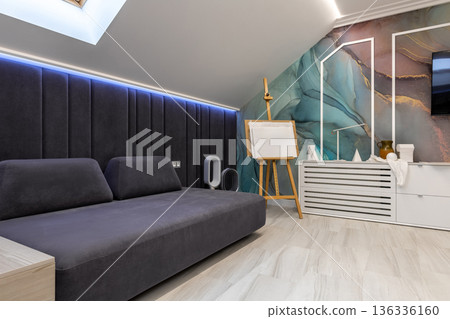 Modern Attic Multi-Functional Room with Art Studio and Lounge Area Modern Attic Multi-Functional Room with Art Studio and Lounge Area 136336160