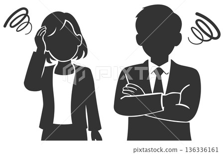 憂心忡忡的商界人士，男女剪影 136336161