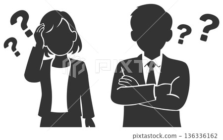 憂心忡忡的商界人士,男女剪影 憂心忡忡的商界人士,男女剪影 136336162