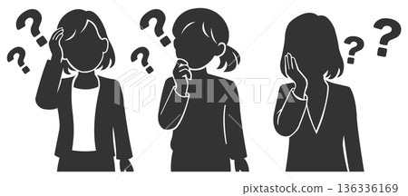 憂心忡忡的商務人士擺出女性剪影 136336169
