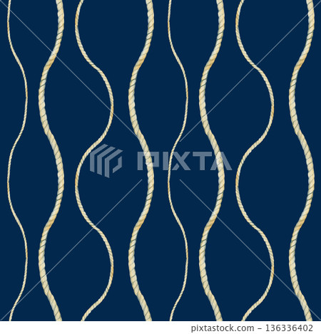 Hand-painted watercolor seamless pattern featuring vertical wavy hemp ropes. This realistic nautical design showcases twisted fiber textures in organic tan tones, perfect for marine-themed textiles Hand-painted watercolor seamless pattern featuring vertical wavy hemp ropes. This realistic nautical design showcases twisted fiber textures in organic tan tones, perfect for marine-themed textiles 136336402