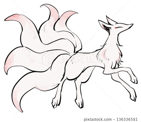 毛筆風格九尾狐 毛筆風格九尾狐 136336581