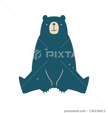 北歐設計風格的坐姿熊向量圖，面向前方 136336613