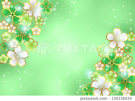Cherry blossom jewelry, background, illustration, green, sparkling, cute, horizontal Cherry blossom jewelry, background, illustration, green, sparkling, cute, horizontal 136336834