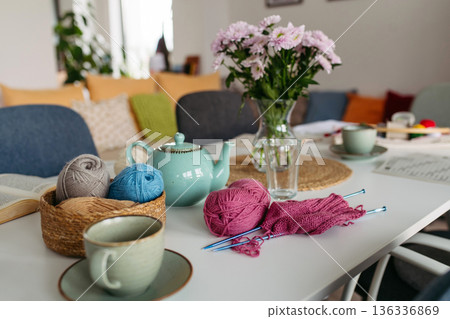 Activity room in community center for seniors. 136336869