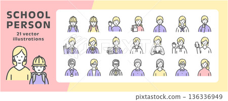 School-related people icon set, upper body, vector illustration 136336949