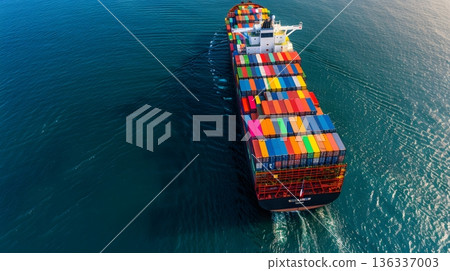 A huge container ship sailing on the open ocean 136337003