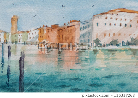 European city Venice watercolor landscape painting European city Venice watercolor landscape painting 136337268