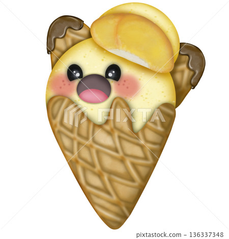 Ice cream fruit in waffle cone cartoon with Watercolor, Different face emotions. hand drawn Colored trendy illustration illustration. Ice cream fruit in waffle cone cartoon with Watercolor, Different face emotions. hand drawn Colored trendy illustration illustration. 136337348