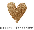Gold textured heart shape isolated on white background. Abstract grain and noise texture illustration. Love and relationship symbol. Valentine day celebration concept for design, print and greeting 136337366