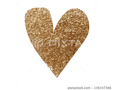 Gold textured heart shape isolated on white background. Abstract grain and noise texture illustration. Love and relationship symbol. Valentine day celebration concept for design, print and greeting 136337366