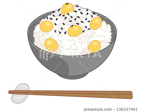 Illustration of ginkgo rice and black sesame seeds (with chopsticks and chopstick rests added) Illustration of ginkgo rice and black sesame seeds (with chopsticks and chopstick rests added) 136337461