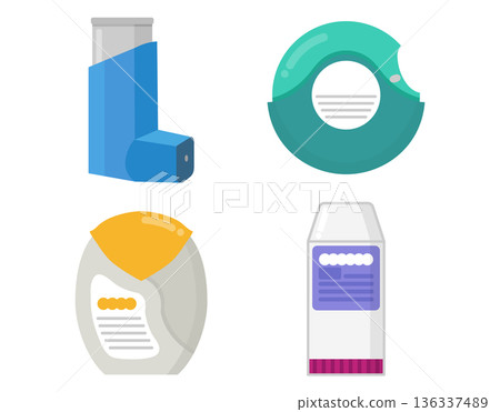 氣喘藥物、吸入器、吸入器插圖集 136337489