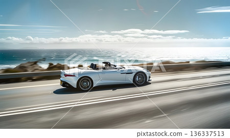 乘坐白色敞篷車沿著蔚藍的大海兜風，感覺真棒！ 136337513