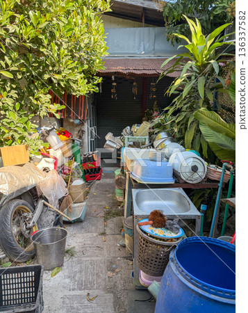 Outdoor household kitchen area in tropical residential backyard Outdoor household kitchen area in tropical residential backyard 136337582