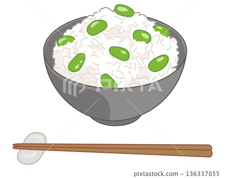 Illustration of edamame rice (with chopsticks and chopstick rests added) 136337855