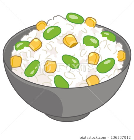 Illustration of rice cooked with edamame and corn Illustration of rice cooked with edamame and corn 136337912